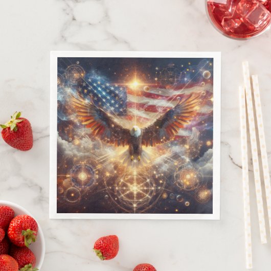 Serviette En Papier Drapeau américain - Étoiles et rayures - Aigle cha (En situation)