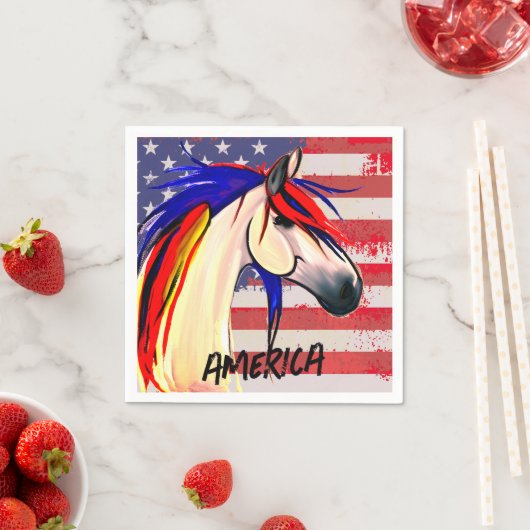 Serviette En Papier Drapeau américain patriotique Cheval rouge blanc e (En situation)