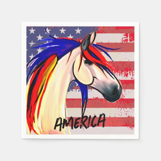 Serviette En Papier Drapeau américain patriotique Cheval rouge blanc e (Devant)