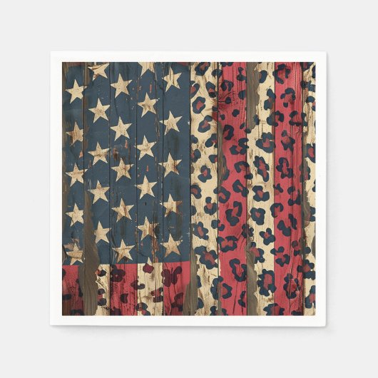 Serviette En Papier Drapeau américain rustique imprimé léopard (1) (Devant)