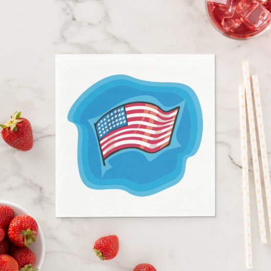 Serviette En Papier Drapeau Américain Sur Naples Bleues (En situation)