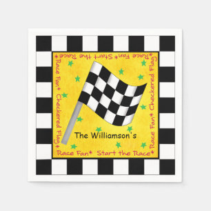 Serviette En Papier Drapeau Checkered blanc noir ondulant la course