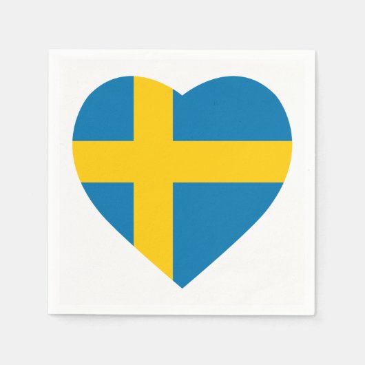 SERVIETTE EN PAPIER DRAPEAU DE FORME CARDIAQUE SUÈDE (Devant)