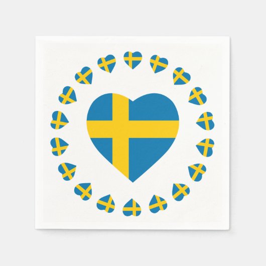 SERVIETTE EN PAPIER DRAPEAU DE FORME CARDIAQUE SUÈDE (Devant)