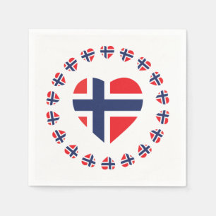 SERVIETTE EN PAPIER DRAPEAU DE FORME DE COEUR DE LA NORVÈGE
