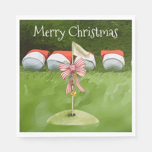 Serviette En Papier Drapeau de golf Noël avec beaucoup de golfeur Ball (Devant)