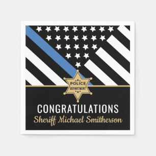 Serviette En Papier Drapeau de la ligne bleue mince du shérif de poli