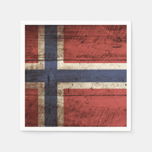 Serviette En Papier Drapeau de la Norvège sur le vieux grain en bois