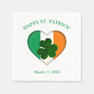 Serviette En Papier Drapeau de l'Irlande Coeur avec St Patrick Shamroc