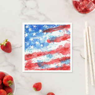 Serviette En Papier Drapeau étoilé et rayé à l'aquarelle Patriote