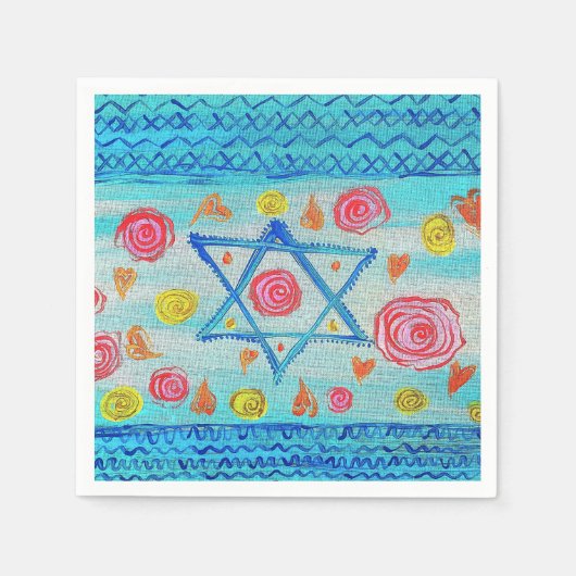 Serviette En Papier Drapeau israélien lunaire avec fleurs & coeurs (Devant)