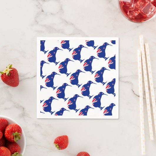 Serviette En Papier Drapeau néo-zélandais avec Kiwi SIlhouette (En situation)