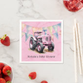 Serviette En Papier Drapeau rose Tracteur Baby shower fille d'aquarell (En situation)