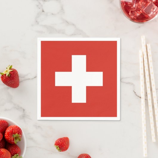 Serviette En Papier Drapeau Suisse - croix blanche (En situation)