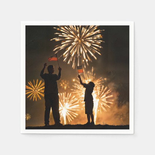 Serviette En Papier Drapeaux 4 juillet et feux d'artifice (Devant)