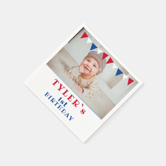 Serviette En Papier Drapeaux mignons 1er anniversaire Photo Anniversai (Coin)