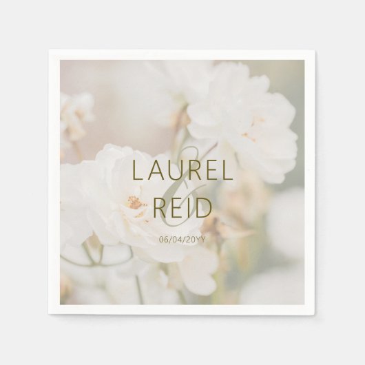 Serviette En Papier Dreamfaded White Rose Photo Mariage Couple Names (Devant)