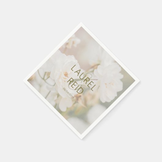 Serviette En Papier Dreamfaded White Rose Photo Mariage Couple Names (Coin)