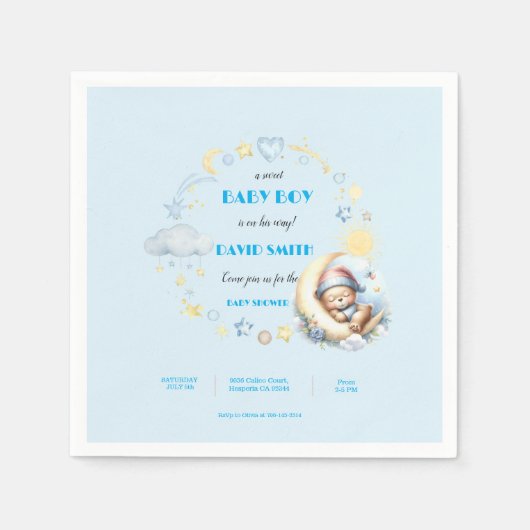 Serviette En Papier Dreamy Bear on the Moon Stars Nuages (Devant)