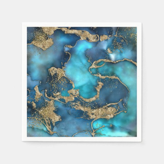 Serviette En Papier Dreamy Blue Turquoise et or (Devant)