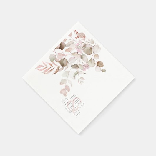 Serviette En Papier Dreamy Foliage Mariage V1 Blush Pink ID817 (Coin)