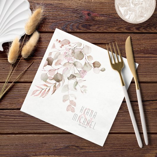 Serviette En Papier Dreamy Foliage Mariage V1 Blush Pink ID817