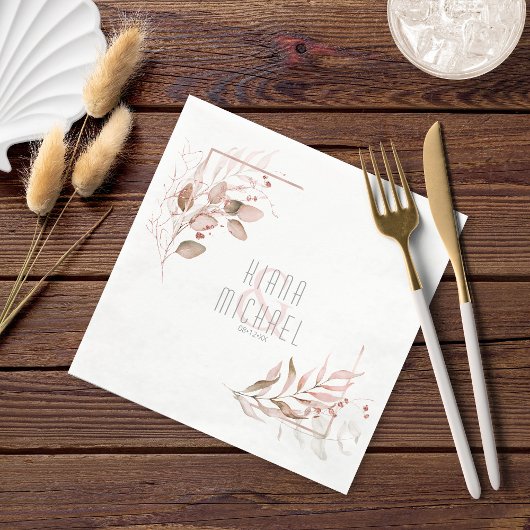Serviette En Papier Dreamy Foliage Mariage V2 Blush ID817
