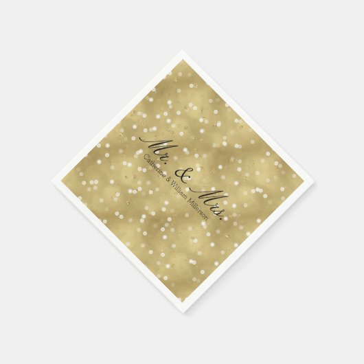 Serviette En Papier Dreamy Gold Bokeh Confetti M. et Mme Mariage (Coin)