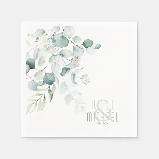 Serviette En Papier Dreamy Greenery Mariage V1 Green/Blue ID817 (Devant)