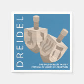 Serviette En Papier Dreidel Rustic Oak Blue Personnalisé Hanoukka (Devant)