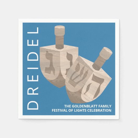 Serviette En Papier Dreidel Rustic Oak Blue Personnalisé Hanoukka (Devant)