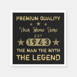 Serviette En Papier Drôle 1943 Anniversaire Mythe de l'Homme Légende