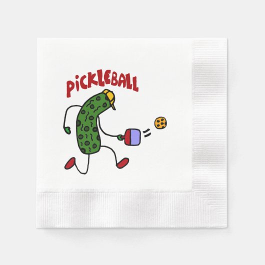 Serviette En Papier Drôle Action Pickle Jouer Pickleball Cartoon (Devant)
