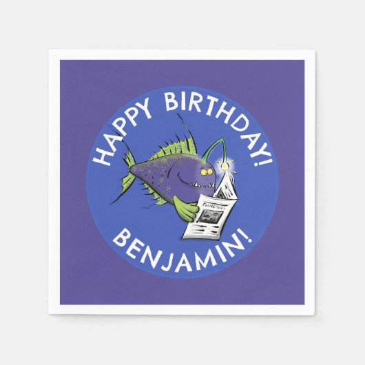 Serviette En Papier Drôle angler poisson dessin animé anniversaire per (Devant)