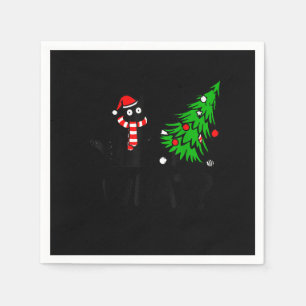 Serviette En Papier Drôle cadeau de chat noir Poussant l'arbre de Noël