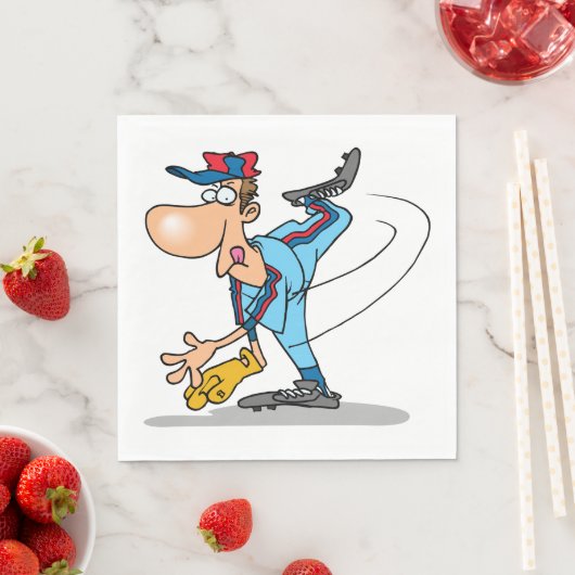 Serviette En Papier Drôle Caricature de baseball lanceur d'une balle r (En situation)