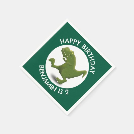 Serviette En Papier Drôle caricature de dinosaure vert t rex personnal (Coin)