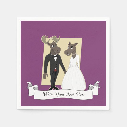Serviette En Papier Drôle Caricature du Mariage d'orignal (Devant)