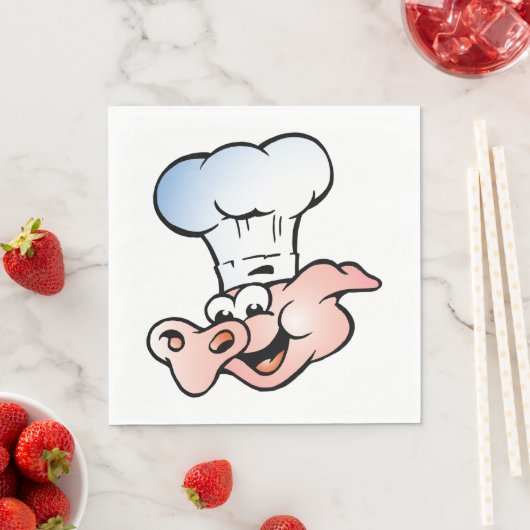 Serviette En Papier Drôle Cartoon Cochon Chef avec Casquette (En situation)