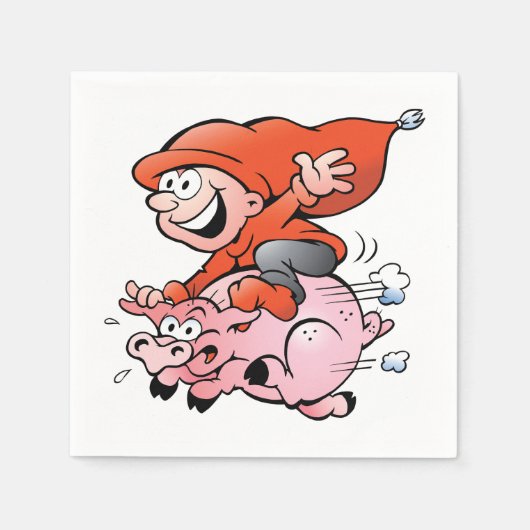 Serviette En Papier Drôle Cartoon Gnome équitation Flying Pig (Devant)
