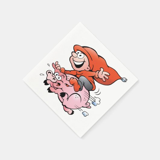 Serviette En Papier Drôle Cartoon Gnome équitation Flying Pig (Coin)