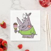 Serviette En Papier Drôle Cartoon Rhino Manger de la crème glacée mign (En situation)