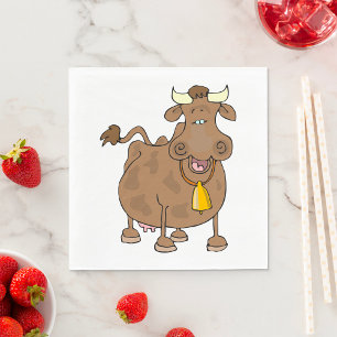 Serviette En Papier Drôle Cartoon Vache Brown avec Bell Animal de ferm