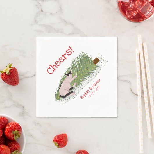 Serviette En Papier Drôle ! Cat vs Noël Tree Holidays (En situation)