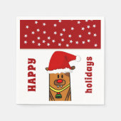 Serviette En Papier Drôle Cerf avec Santa Hat Red Nose Star Motif (Devant)