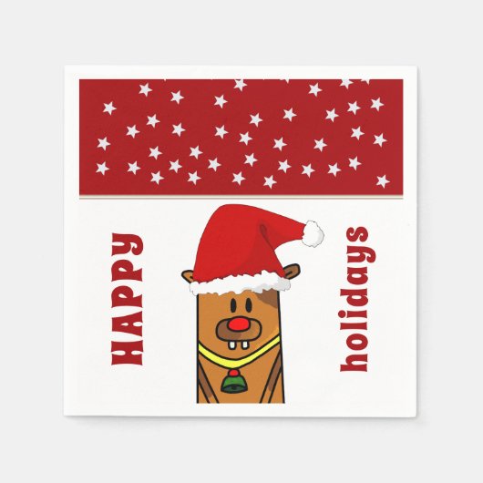 Serviette En Papier Drôle Cerf avec Santa Hat Red Nose Star Motif (Devant)