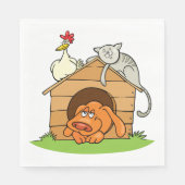 Serviette En Papier Drôle chat de chien caricaturé et poulet sur la ni (Devant)