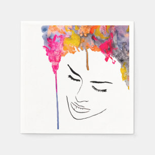 Serviette En Papier Drôle coloré de l'art des femmes arc-en-ciel