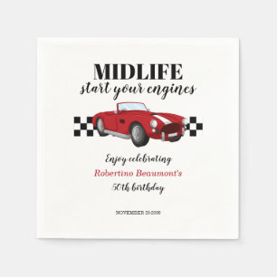 Serviette En Papier Drôle de voiture rouge vintage de milieu de vie 50