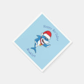 Serviette En Papier Drôle dessin animé de requin de Noël (Coin)